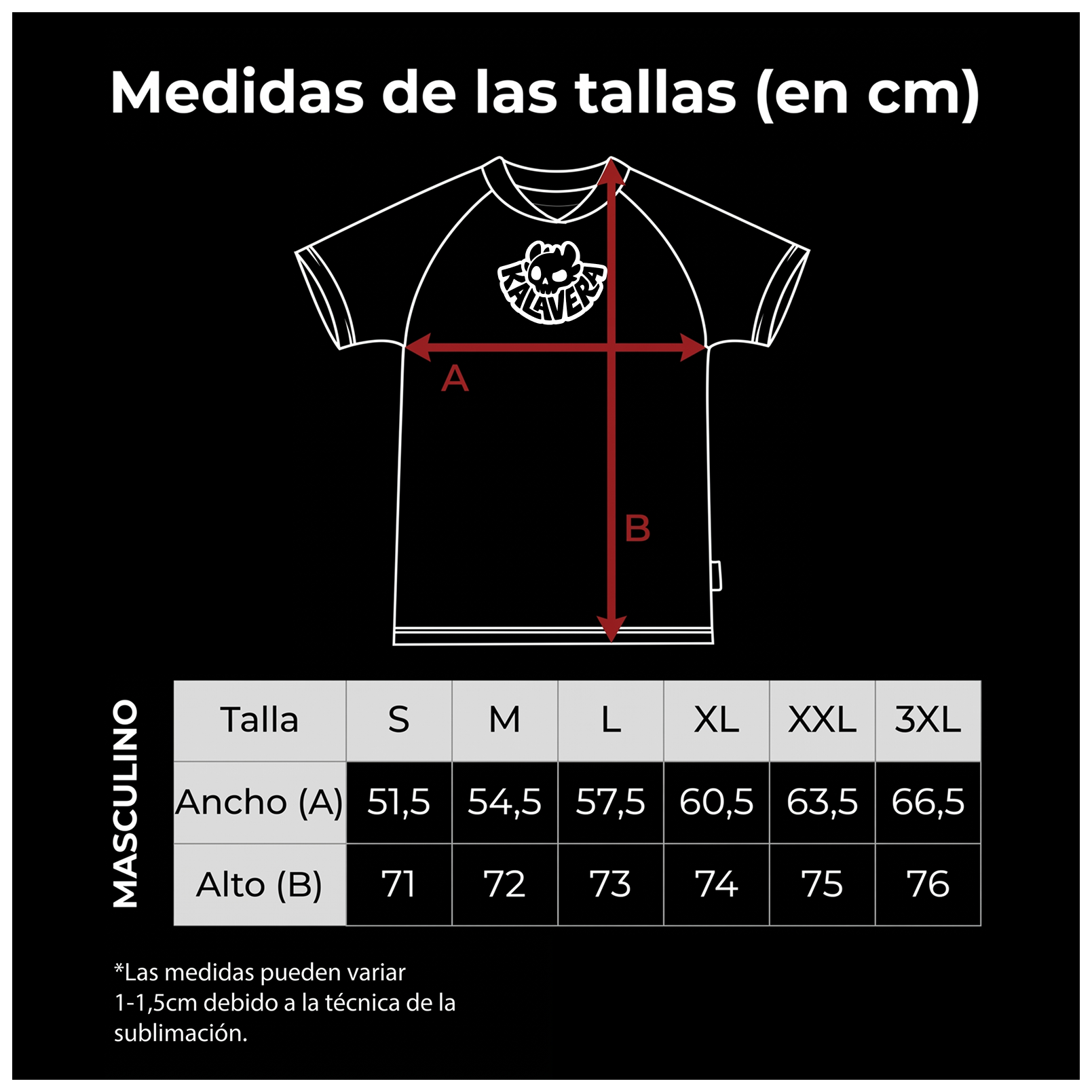 Guía de tallas Kalavera — medidas en cm